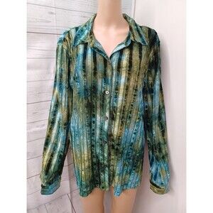 French Laundry XL Burnout Velvet Green Dressy Striped Button Up Top